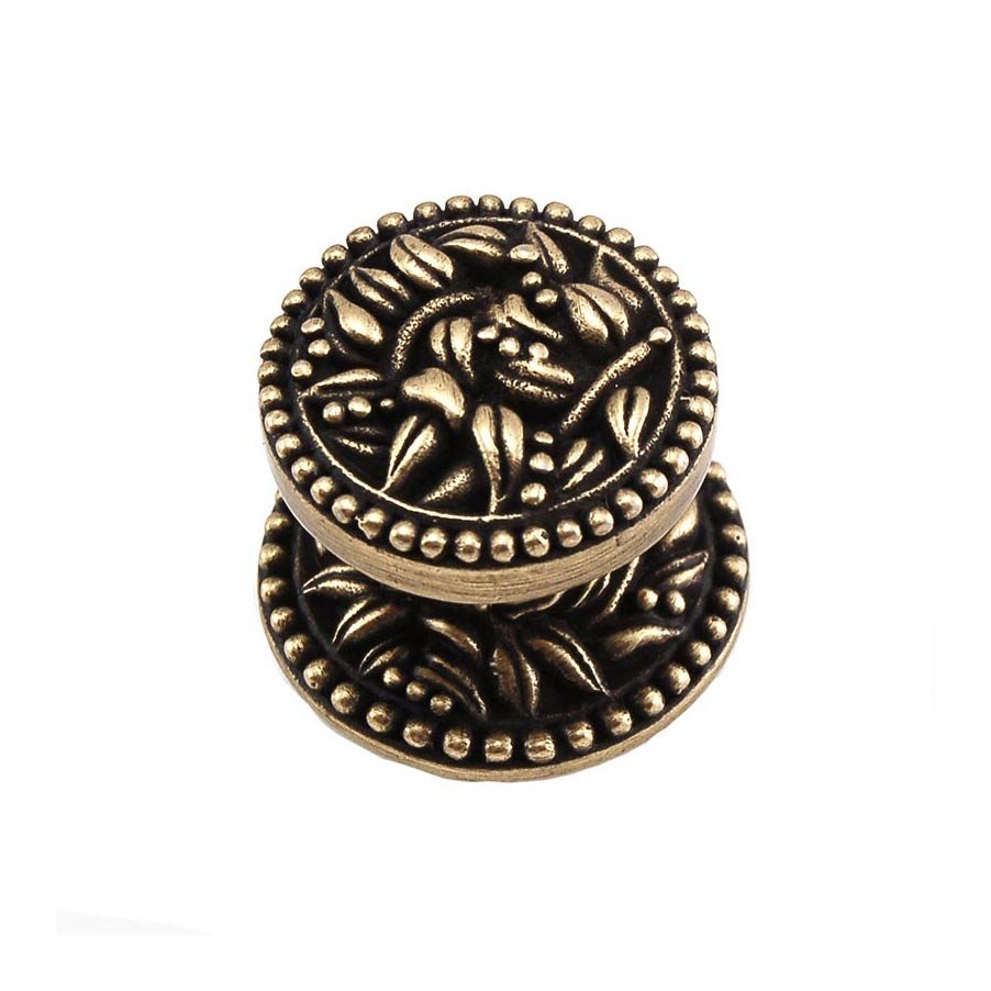 Small Floral Knob 1" in Antique Brass