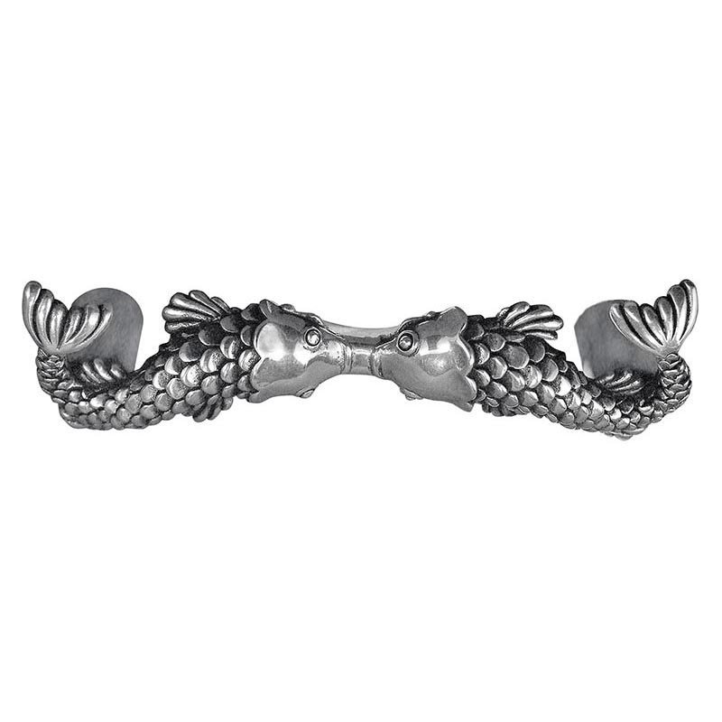 Kissing Fish Handle - 76mm in Vintage Pewter