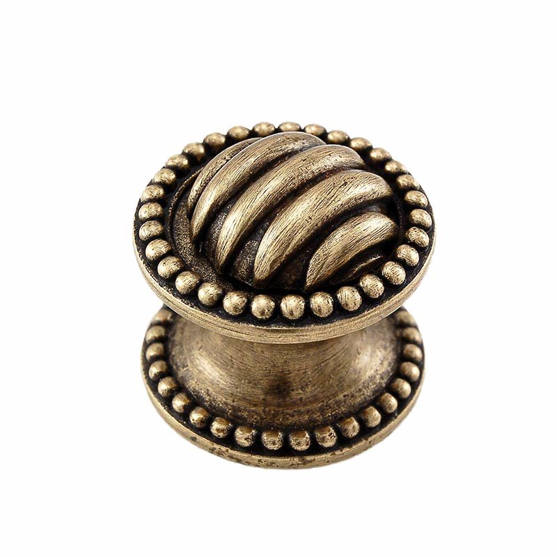 Small Ribbed Knob 1" in Antique Brass