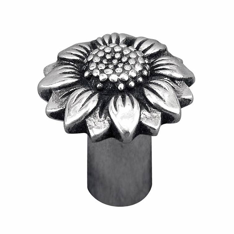 Small Sunflower Knob 1" in Antique Silver