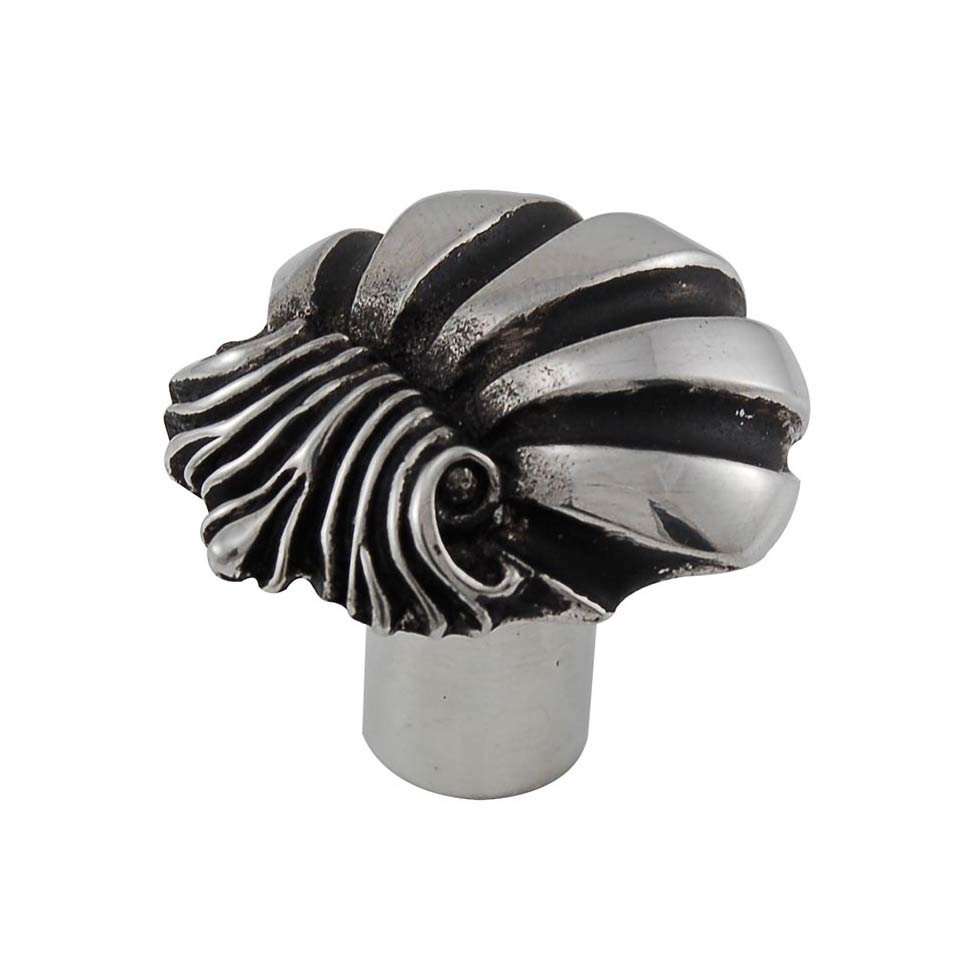 Large Shell Design Knob in Antique Silver