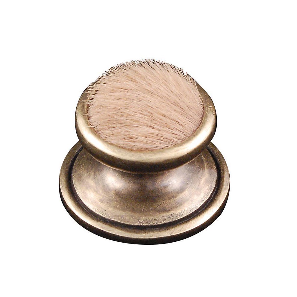 1 1/4" Knob with Insert in Antique Brass with Tan Fur Insert