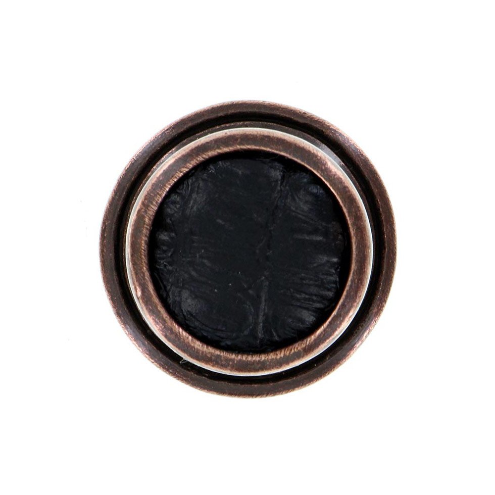 1 1/4" Knob with Insert in Antique Copper with Black Leather Insert