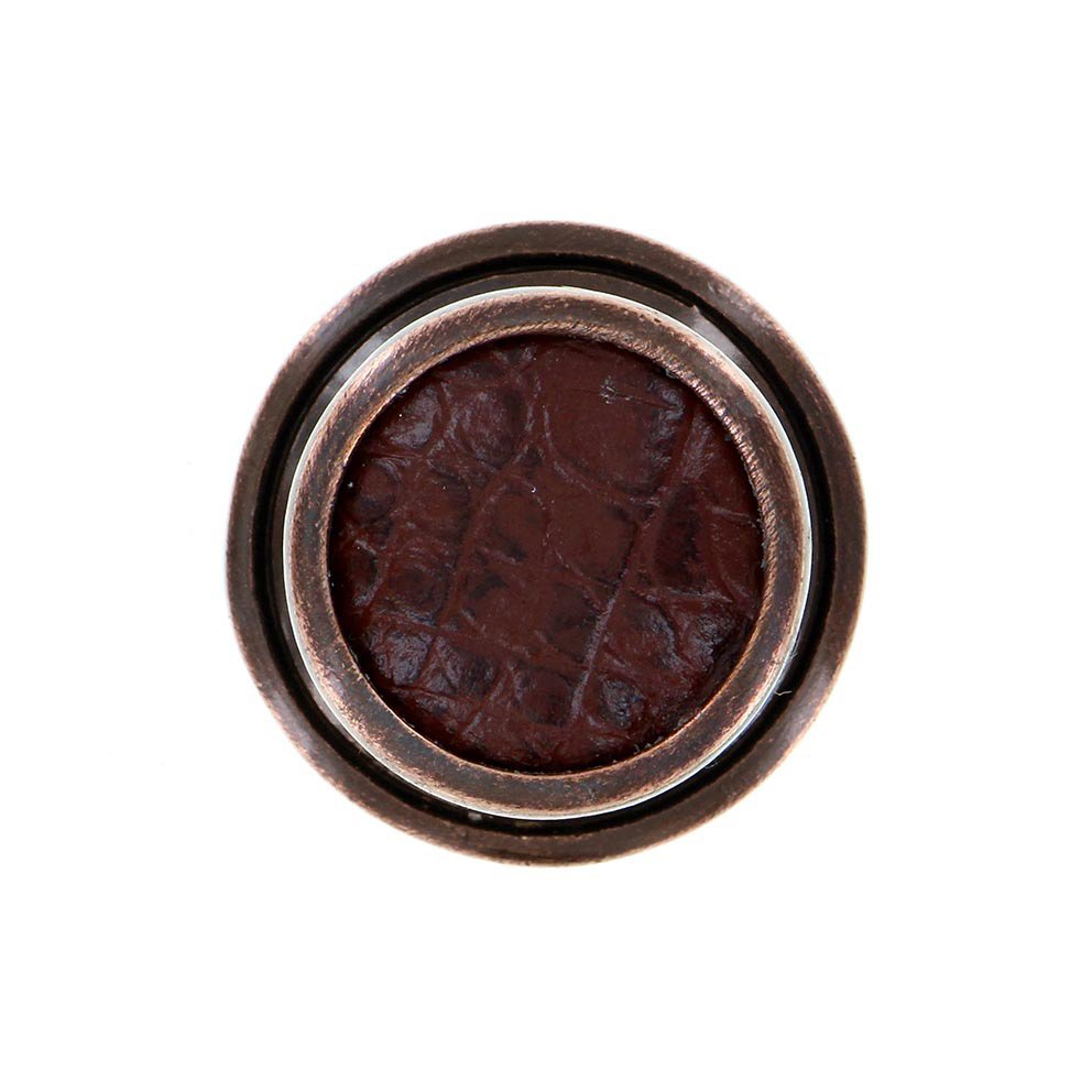 1 1/4" Knob with Insert in Antique Copper with Brown Leather Insert