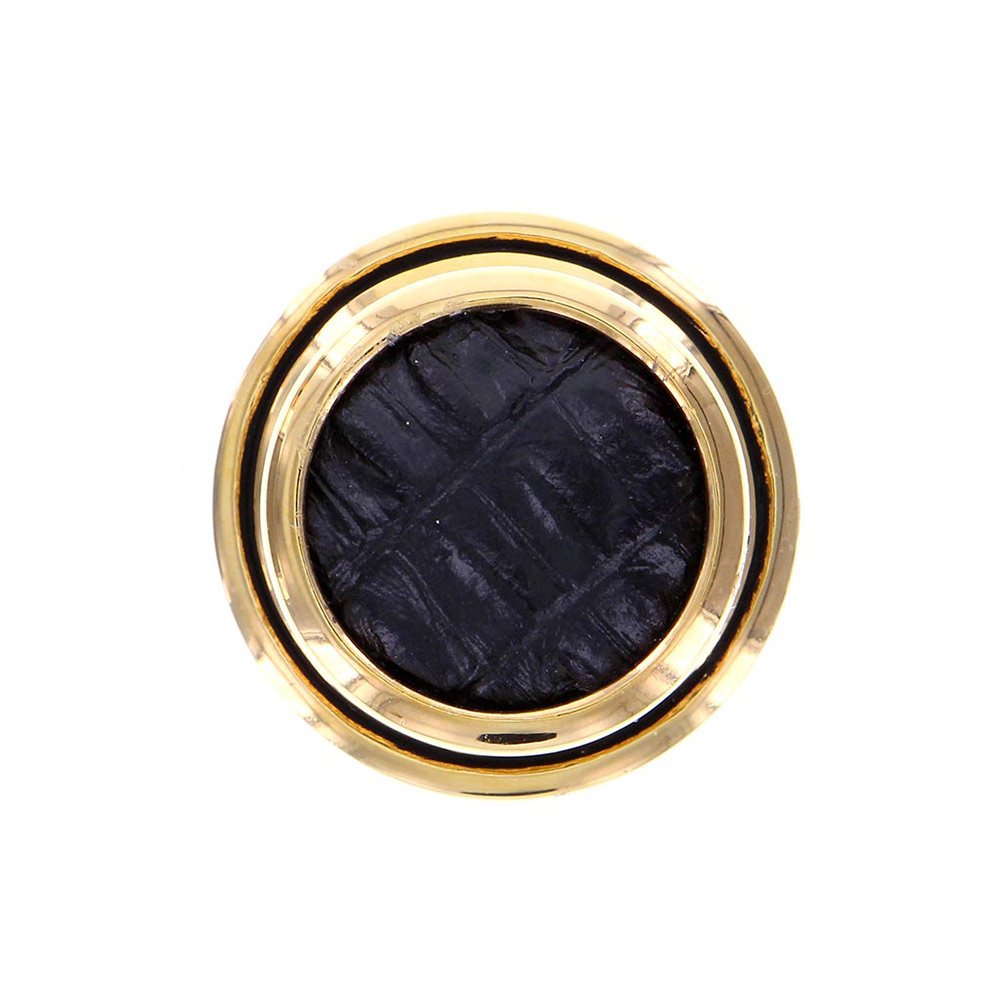 1 1/4" Knob with Insert in Antique Gold with Black Leather Insert