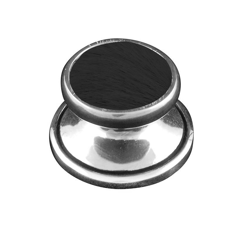 1 1/4" Knob with Insert in Antique Silver with Black Fur Insert