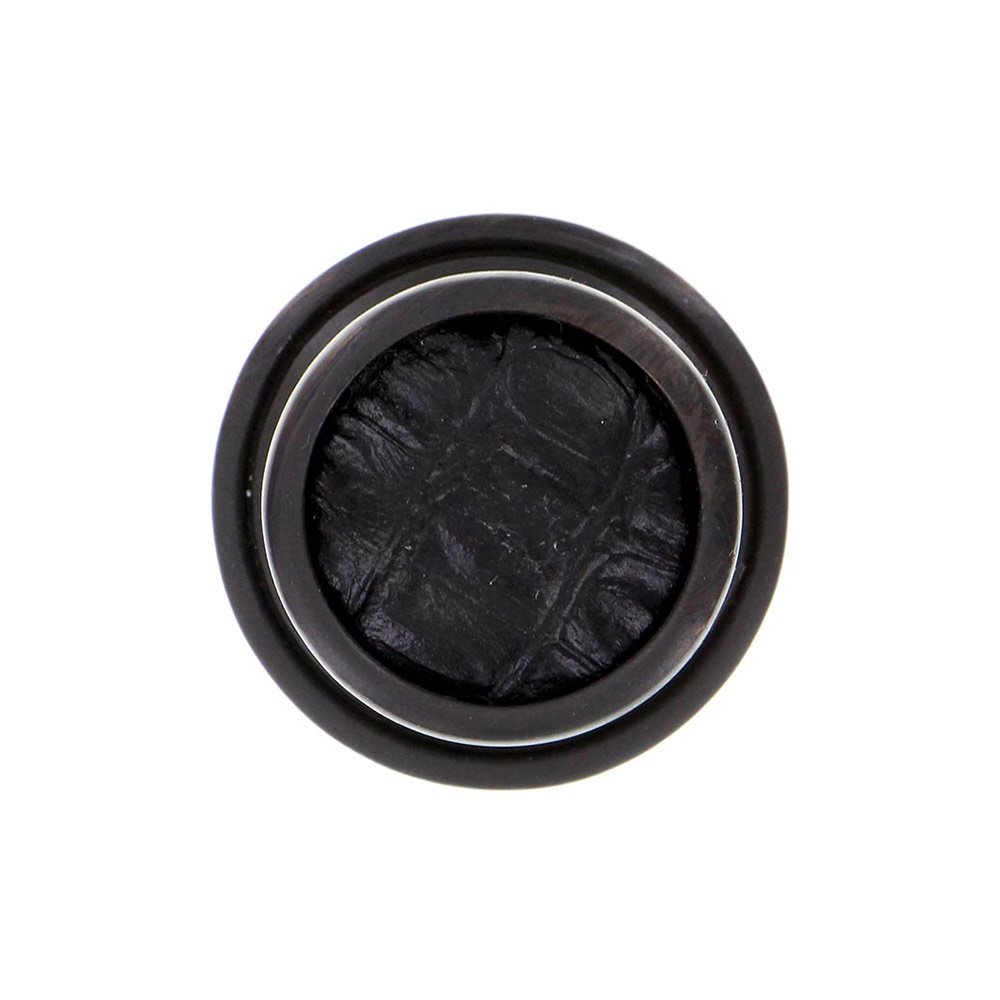 1 1/4" Knob with Insert in Oil Rubbed Bronze with Black Leather Insert
