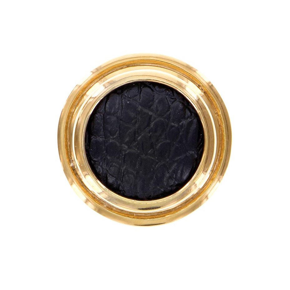 1 1/4" Knob with Insert in Polished Gold with Black Leather Insert