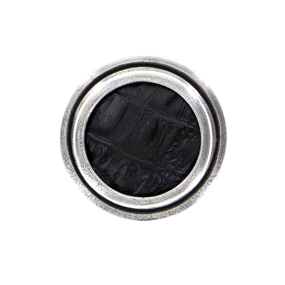 1 1/4" Knob with Insert in Vintage Pewter with Black Leather Insert