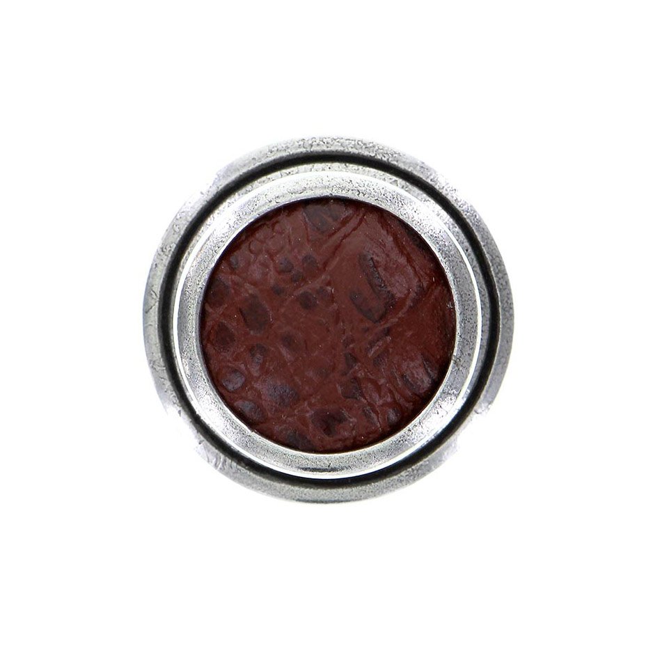 1 1/4" Knob with Insert in Vintage Pewter with Brown Leather Insert