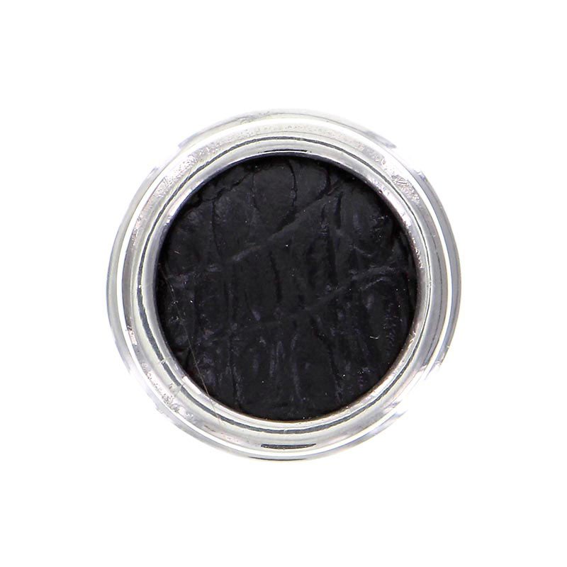 1" Knob with Insert in Polished Silver with Black Leather Insert