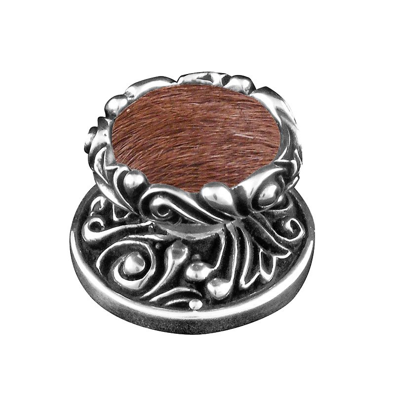 1 1/4" Knob with Insert in Antique Silver with Brown Fur Insert