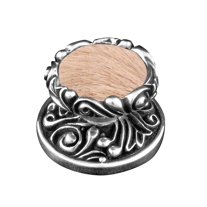 1 1/4" Knob with Insert in Antique Silver with Tan Fur Insert