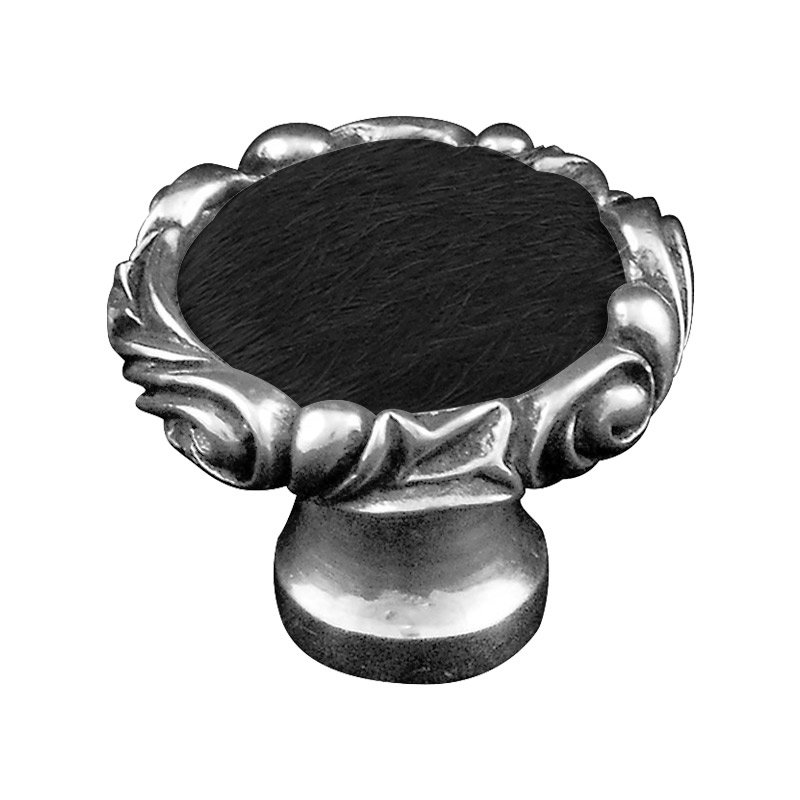 1 1/4" Knob with Small Base and Insert in Antique Silver with Black Fur Insert