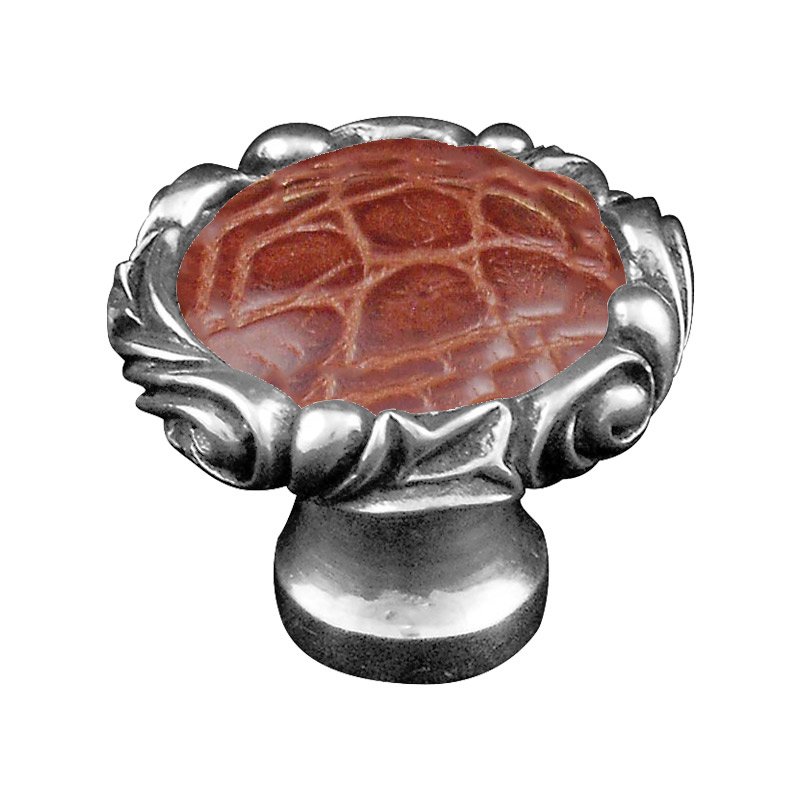 1 1/4" Knob with Small Base and Insert in Antique Silver with Pebble Leather Insert