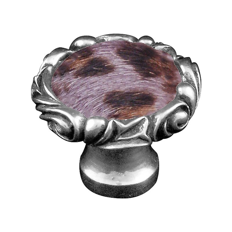 1 1/4" Knob with Small Base and Insert in Antique Silver with Gray Fur Insert
