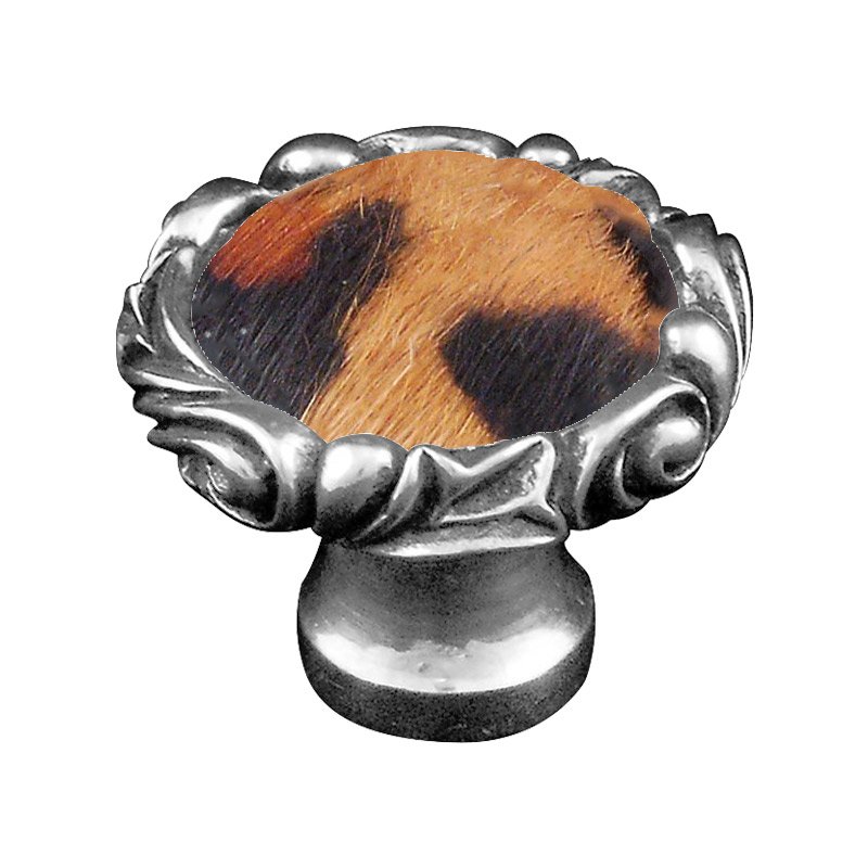 1 1/4" Knob with Small Base and Insert in Antique Silver with Jaguar Fur Insert