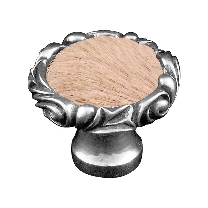 1 1/4" Knob with Small Base and Insert in Antique Silver with Tan Fur Insert