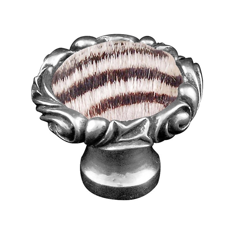 1 1/4" Knob with Small Base and Insert in Antique Silver with Zebra Fur Insert