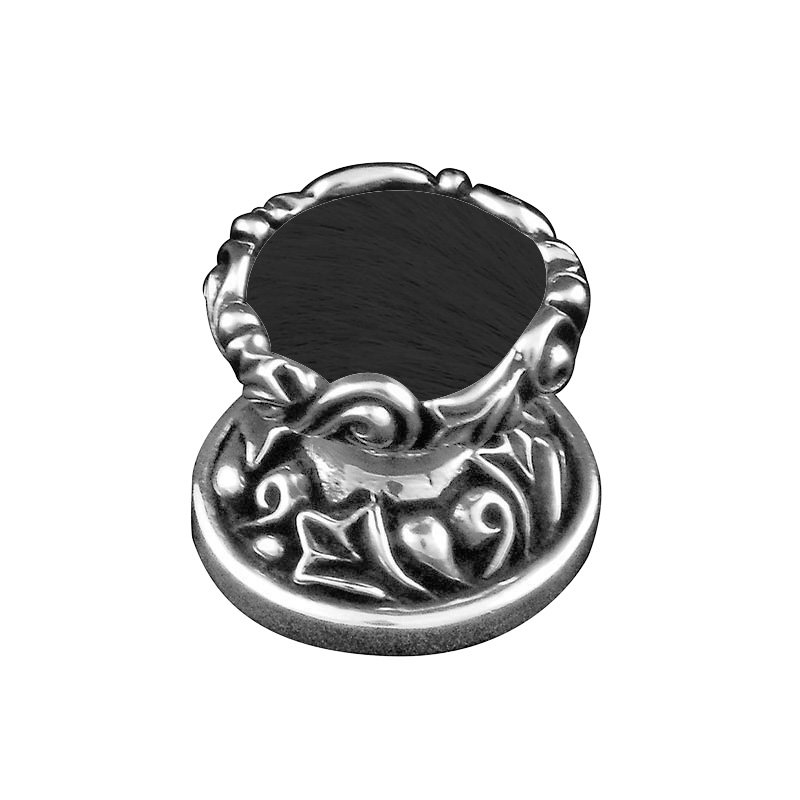 1" Knob with Insert in Antique Silver with Black Fur Insert