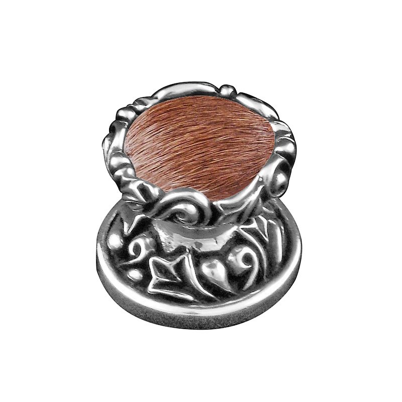 1" Knob with Insert in Antique Silver with Brown Fur Insert