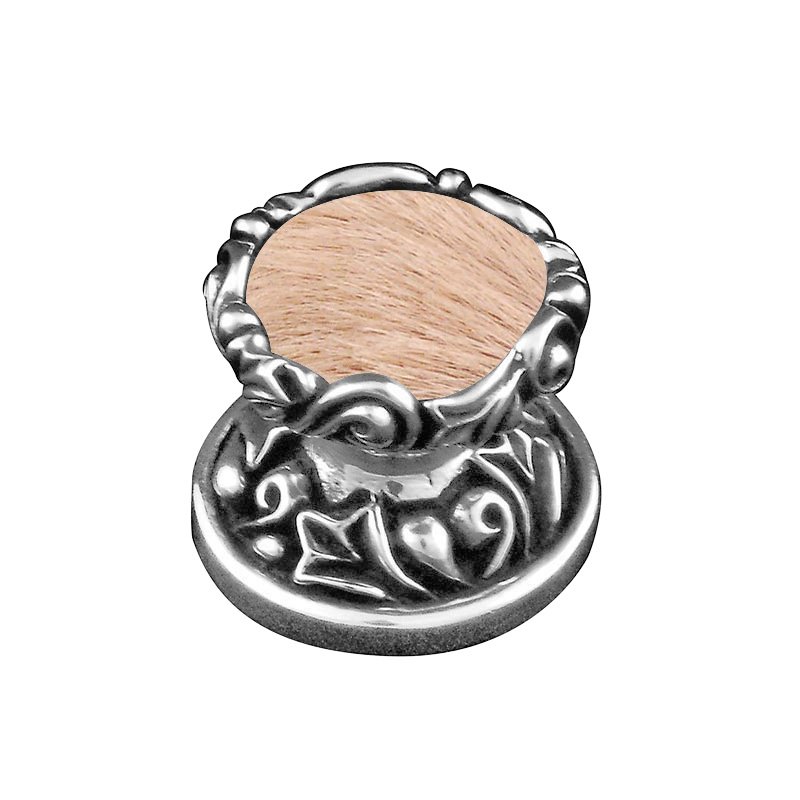 1" Knob with Insert in Antique Silver with Tan Fur Insert