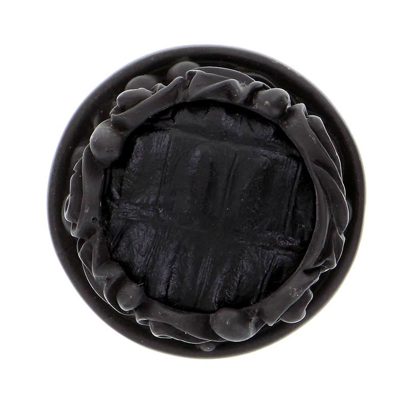 1" Knob with Insert in Oil Rubbed Bronze with Black Leather Insert