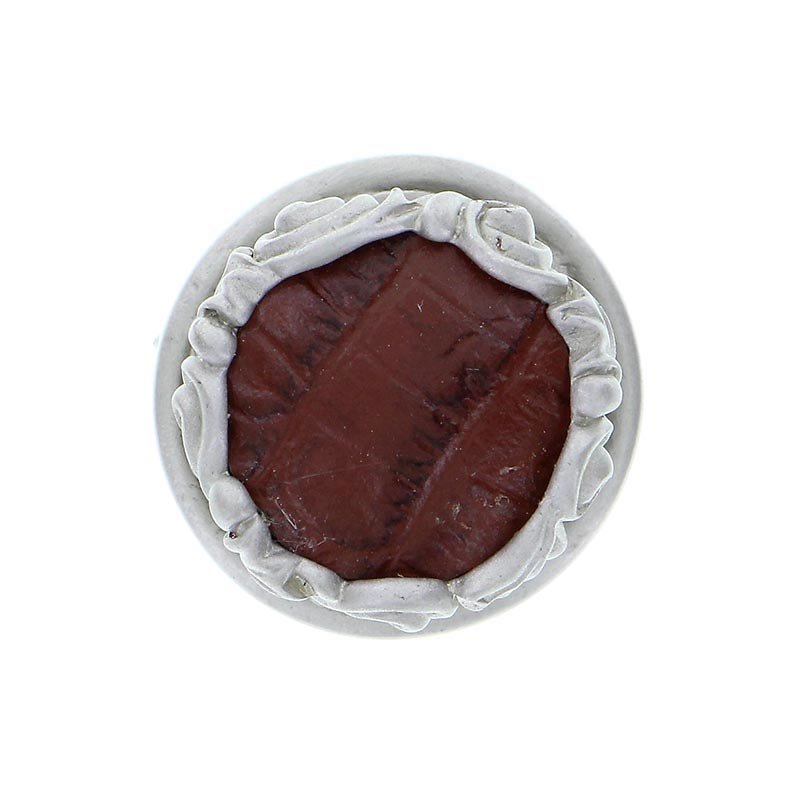 1" Knob with Insert in Satin Nickel with Brown Leather Insert