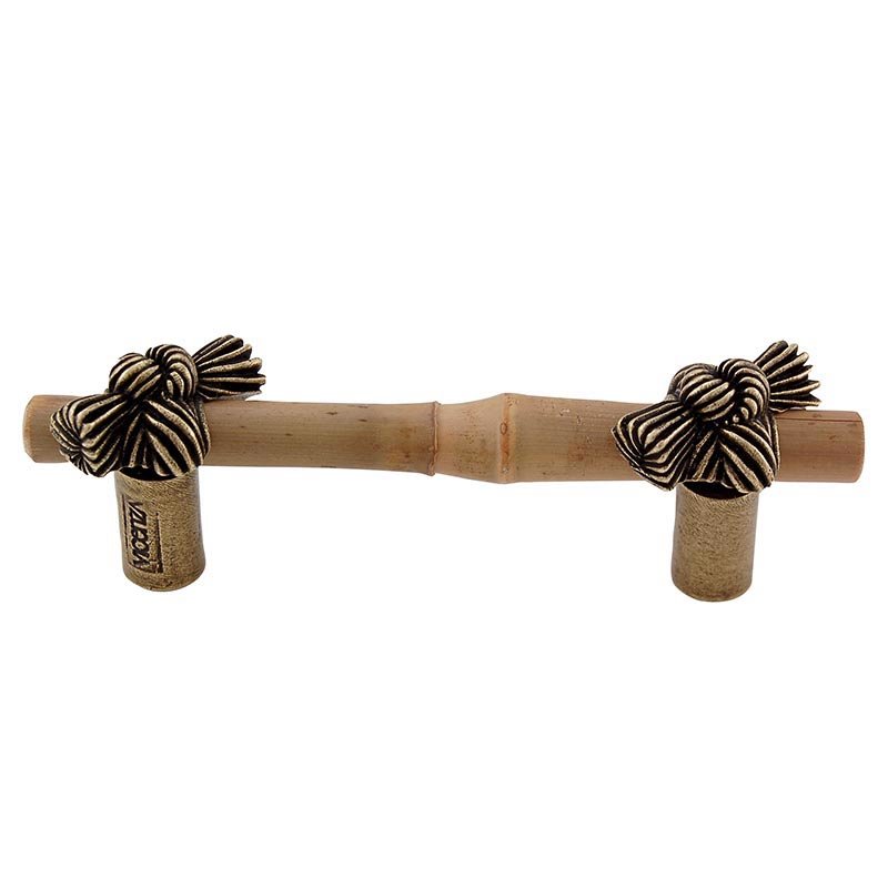 Real Bamboo And Knot Handle 76mm in Antique Brass