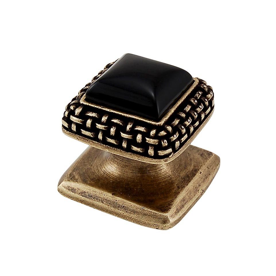 Square Gem Stone Knob Design 5 in Antique Brass with Black Onyx Insert