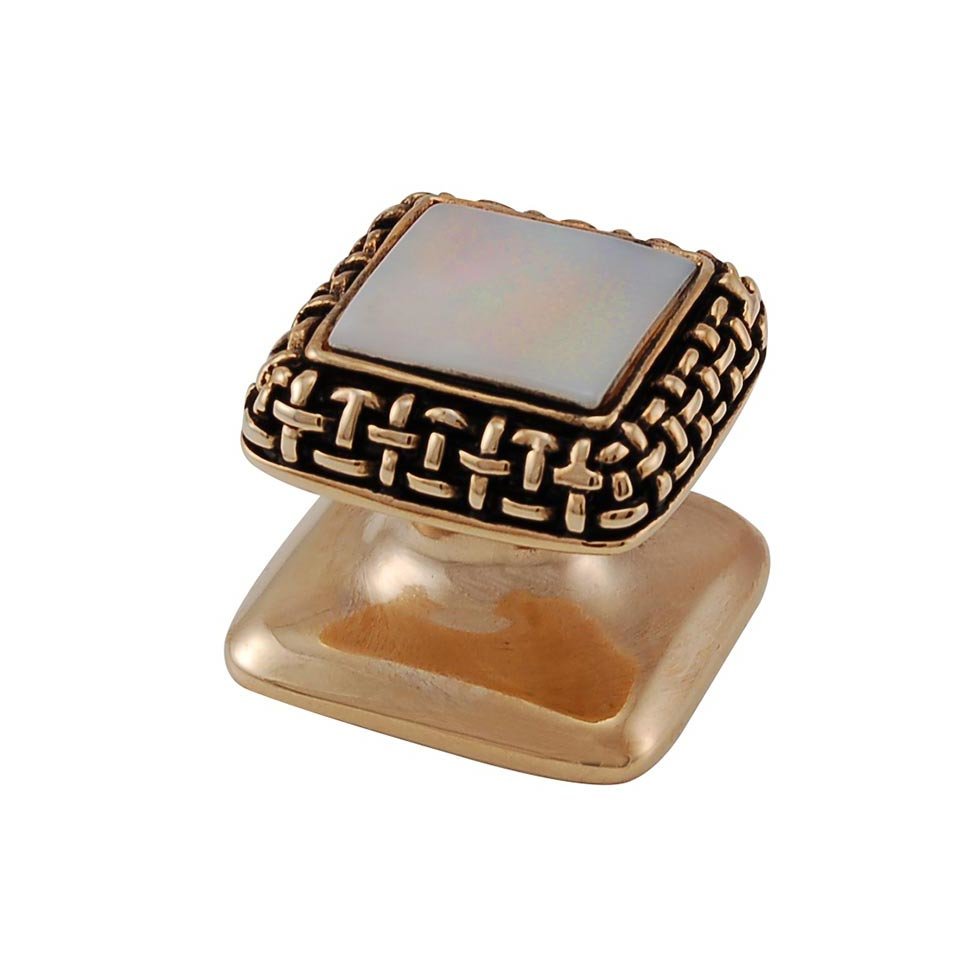 Square Gem Stone Knob Design 5 in Antique Gold with White Mother Of Pearl Insert