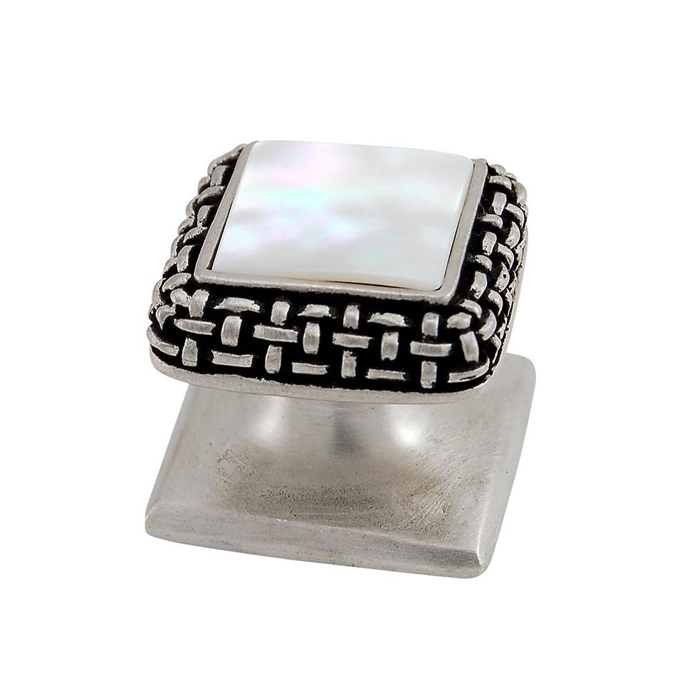 Square Gem Stone Knob Design 5 in Antique Nickel with White Mother Of Pearl Insert