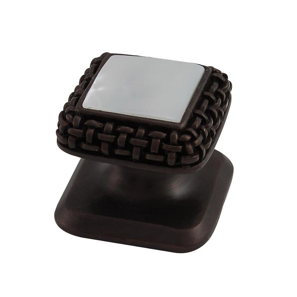 Square Gem Stone Knob Design 5 in Oil Rubbed Bronze with White Mother Of Pearl Insert