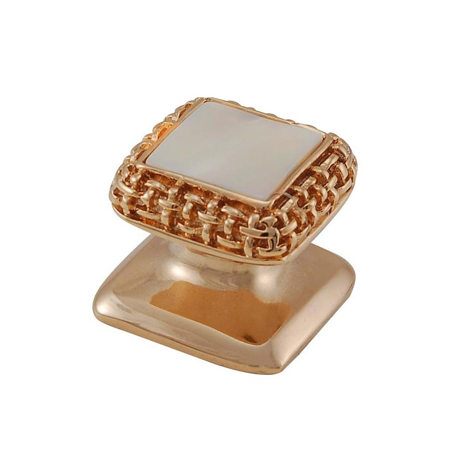Square Gem Stone Knob Design 5 in Polished Gold with White Mother Of Pearl Insert