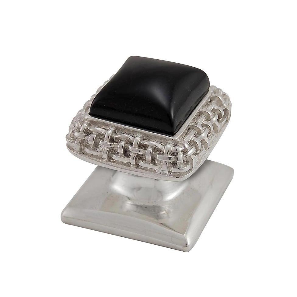 Square Gem Stone Knob Design 5 in Polished Nickel with Black Onyx Insert