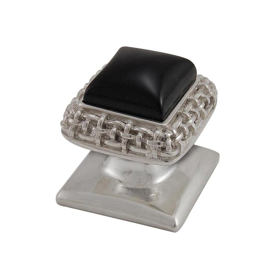 Square Gem Stone Knob Design 5 in Polished Silver with Black Onyx Insert
