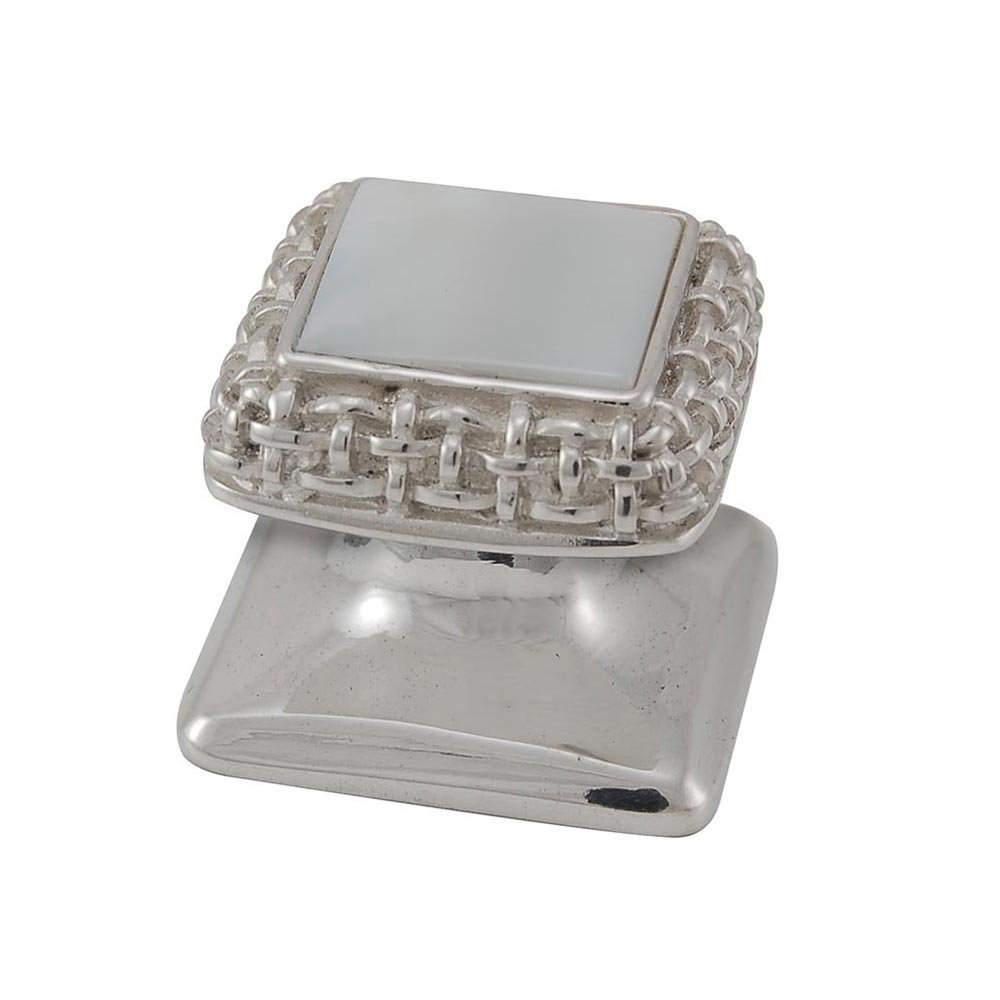 Square Gem Stone Knob Design 5 in Polished Silver with White Mother Of Pearl Insert