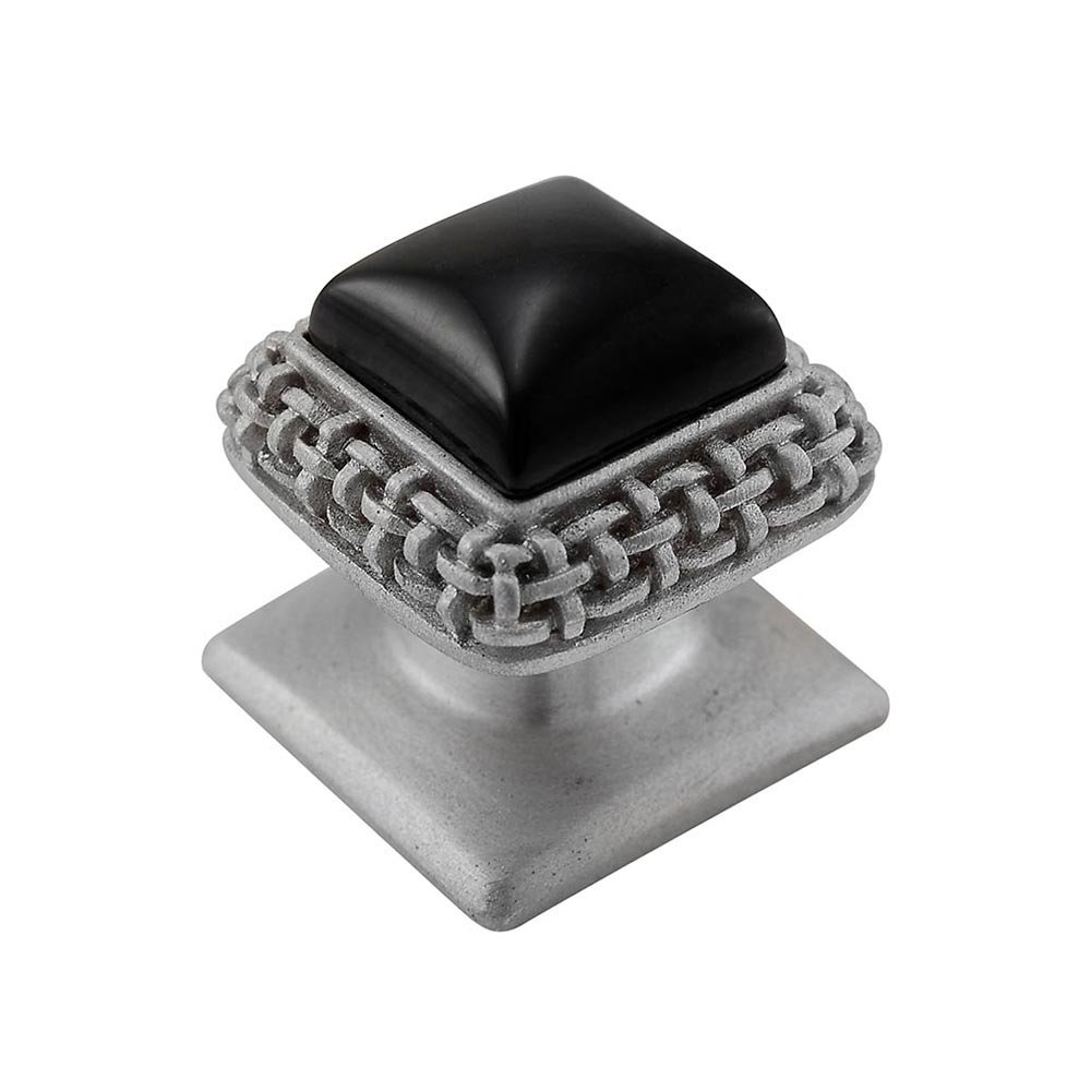 Square Gem Stone Knob Design 5 in Satin Nickel with Black Onyx Insert