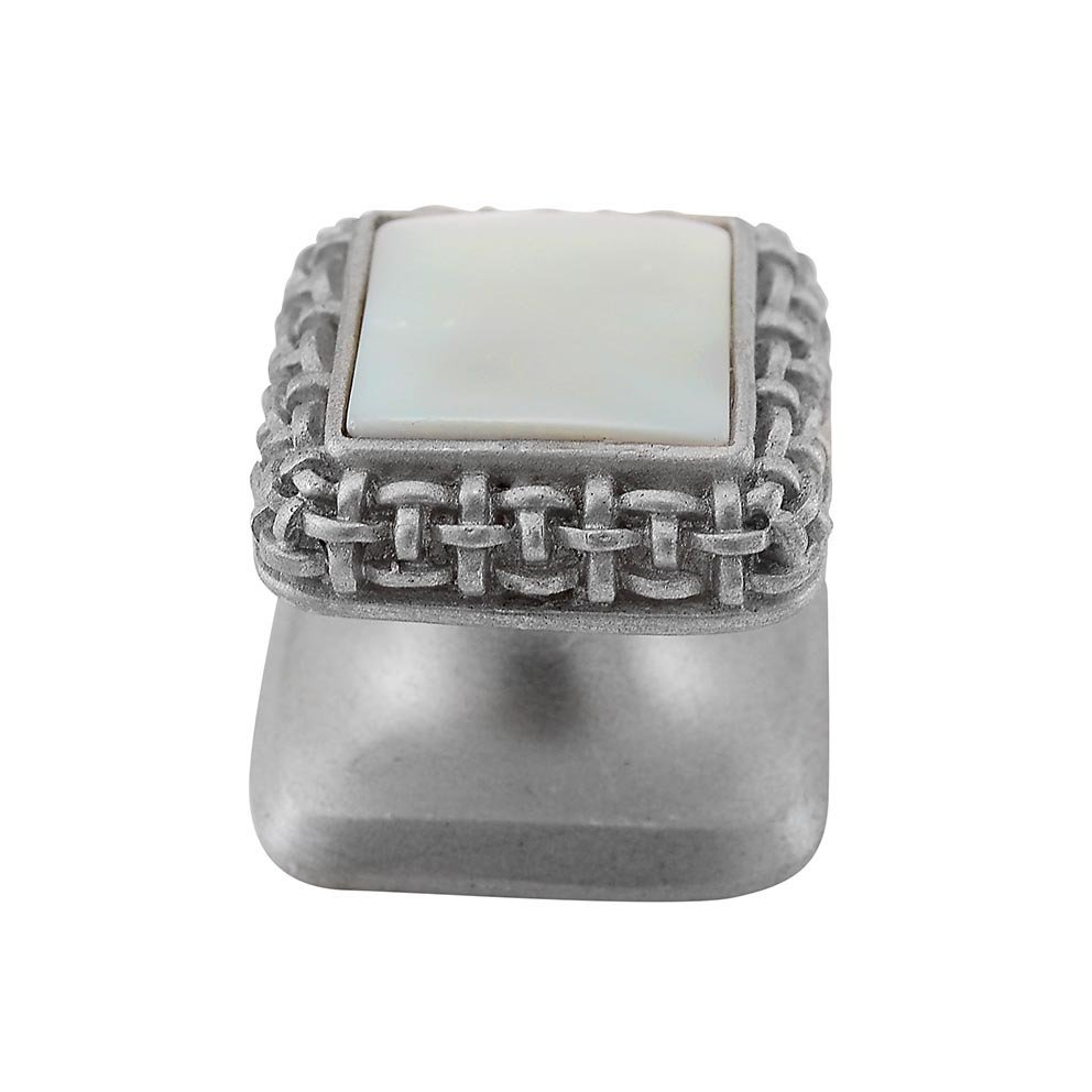 Square Gem Stone Knob Design 5 in Satin Nickel with White Mother Of Pearl Insert