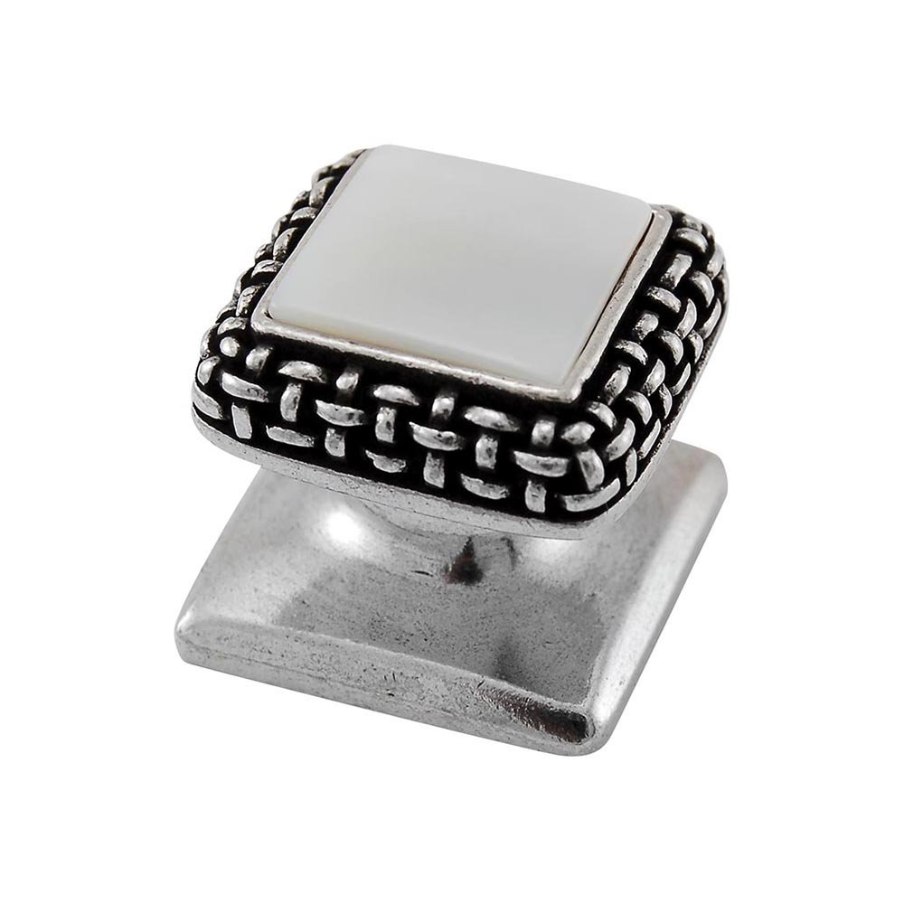 Square Gem Stone Knob Design 5 in Vintage Pewter with White Mother Of Pearl Insert