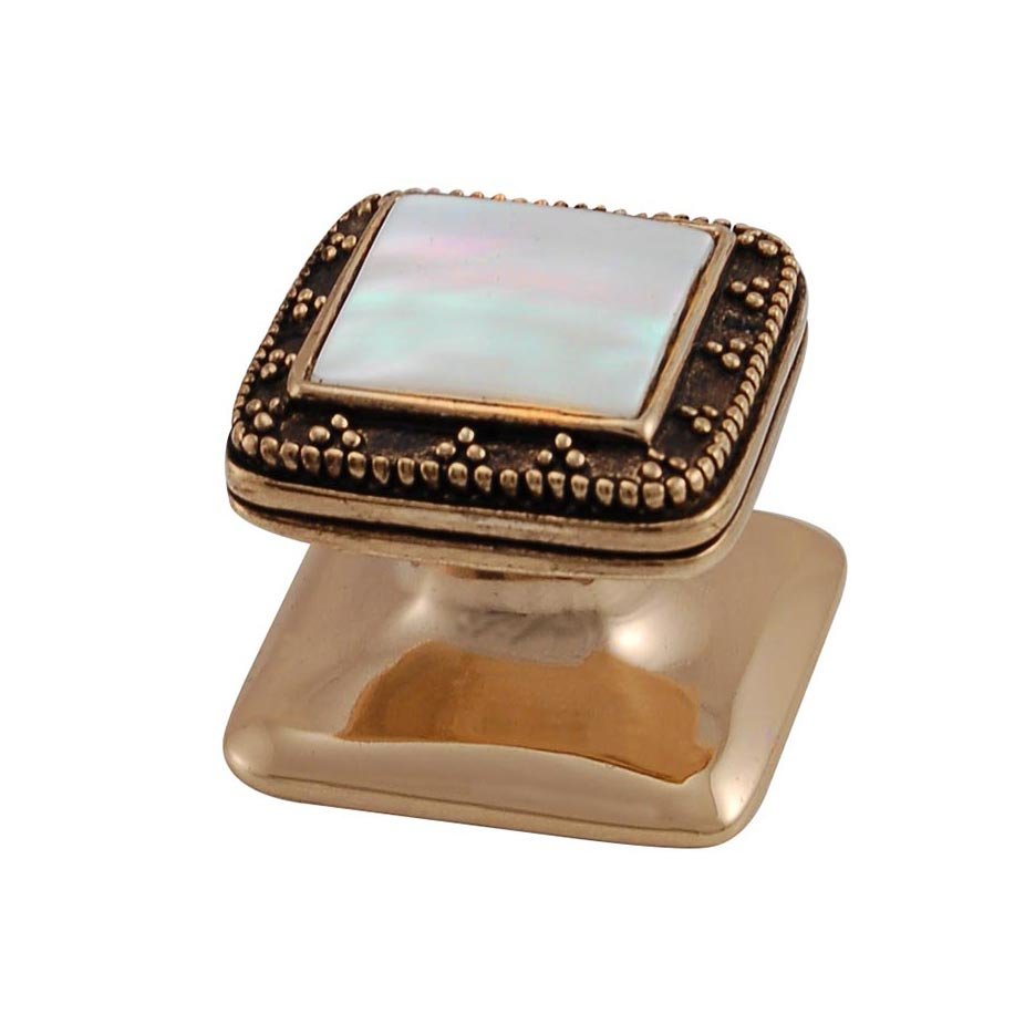 Square Gem Stone Knob Design 4 in Antique Gold with White Mother Of Pearl Insert