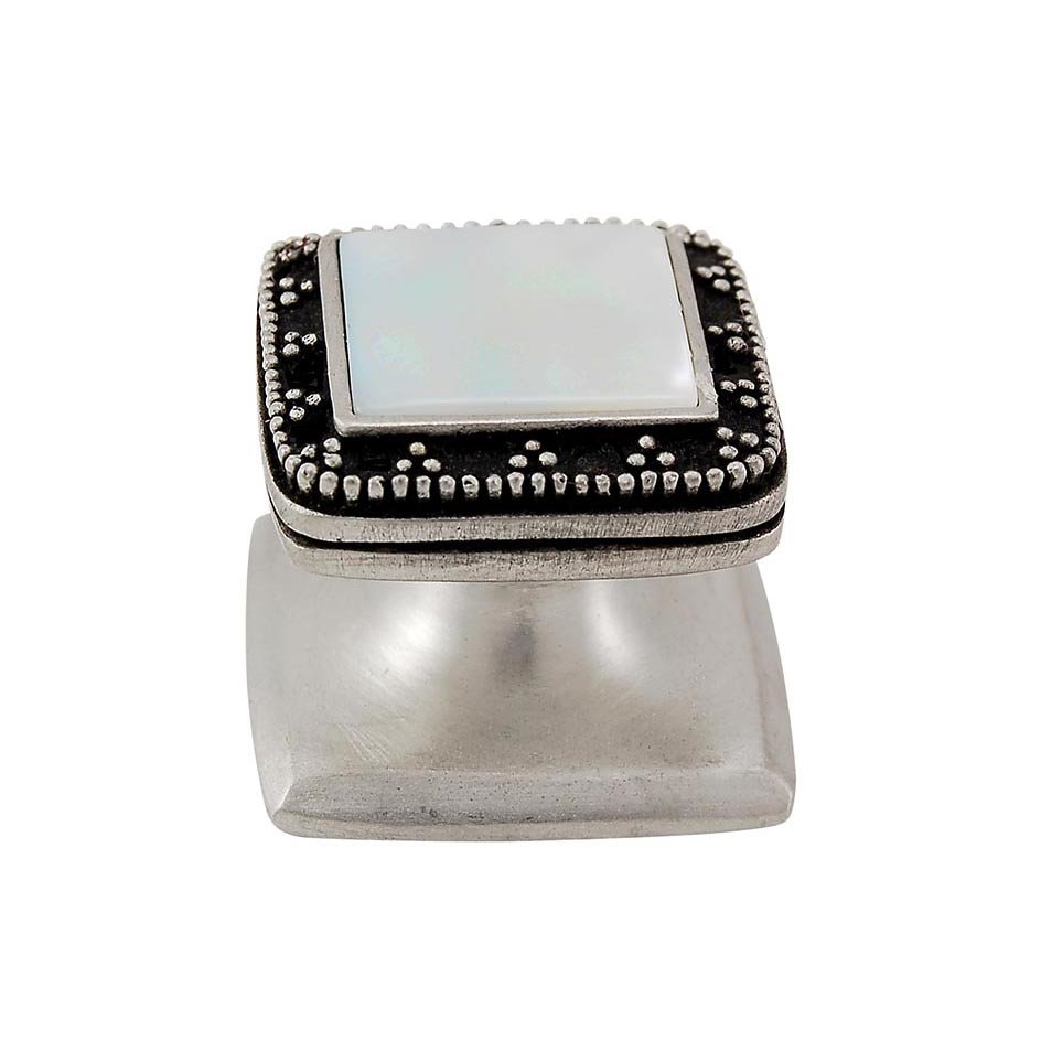 Square Gem Stone Knob Design 4 in Antique Nickel with White Mother Of Pearl Insert