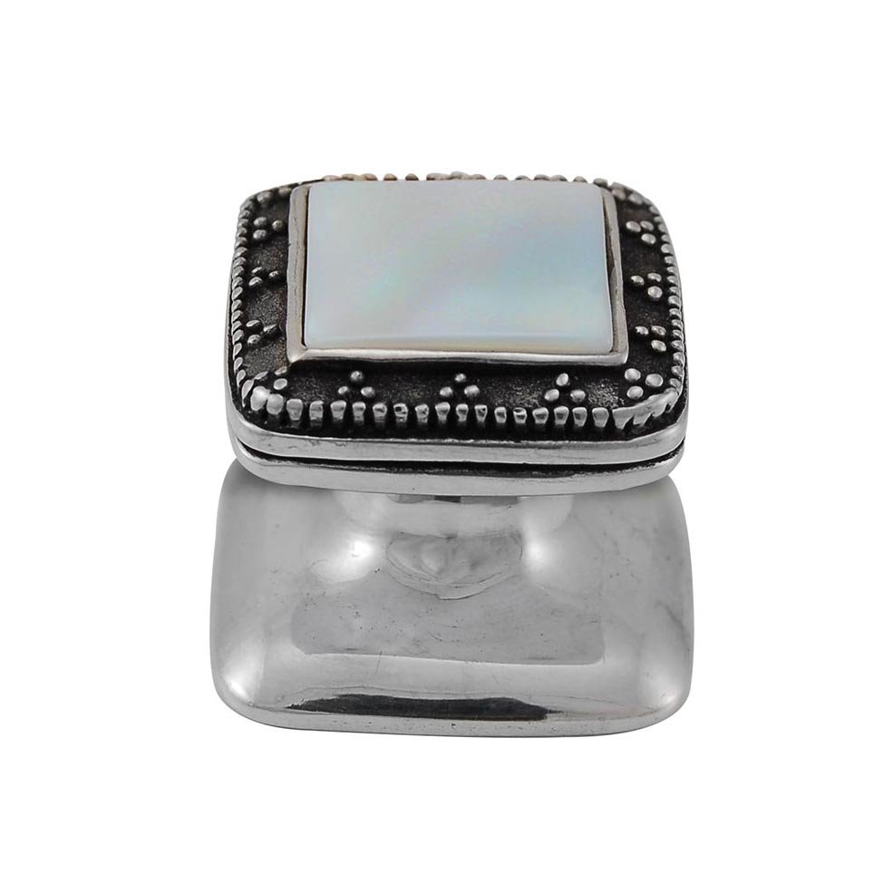 Square Gem Stone Knob Design 4 in Antique Silver with White Mother Of Pearl Insert