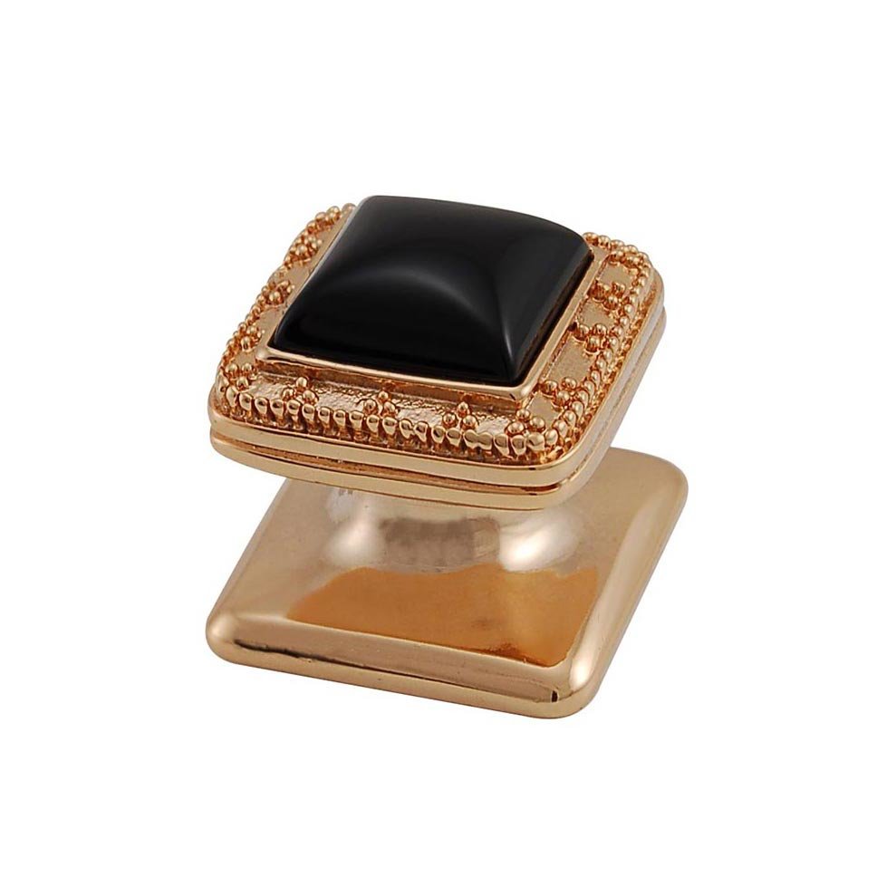 Square Gem Stone Knob Design 4 in Polished Gold with Black Onyx Insert