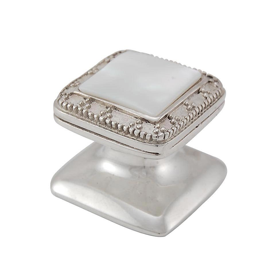 Square Gem Stone Knob Design 4 in Polished Nickel with White Mother Of Pearl Insert