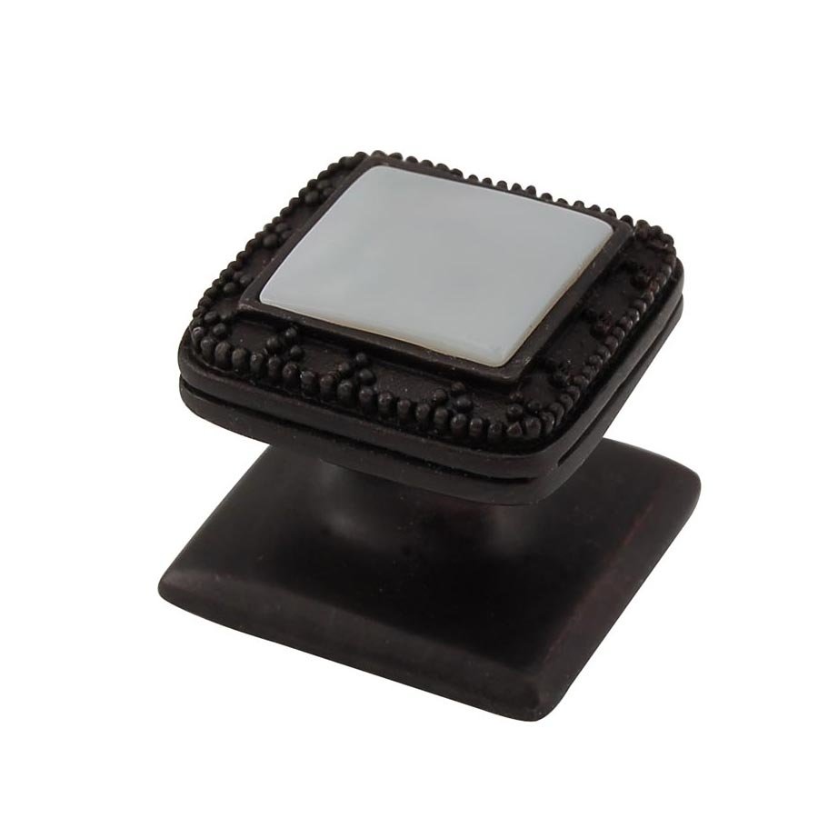 Square Gem Stone Knob Design 4 in Oil Rubbed Bronze with White Mother Of Pearl Insert