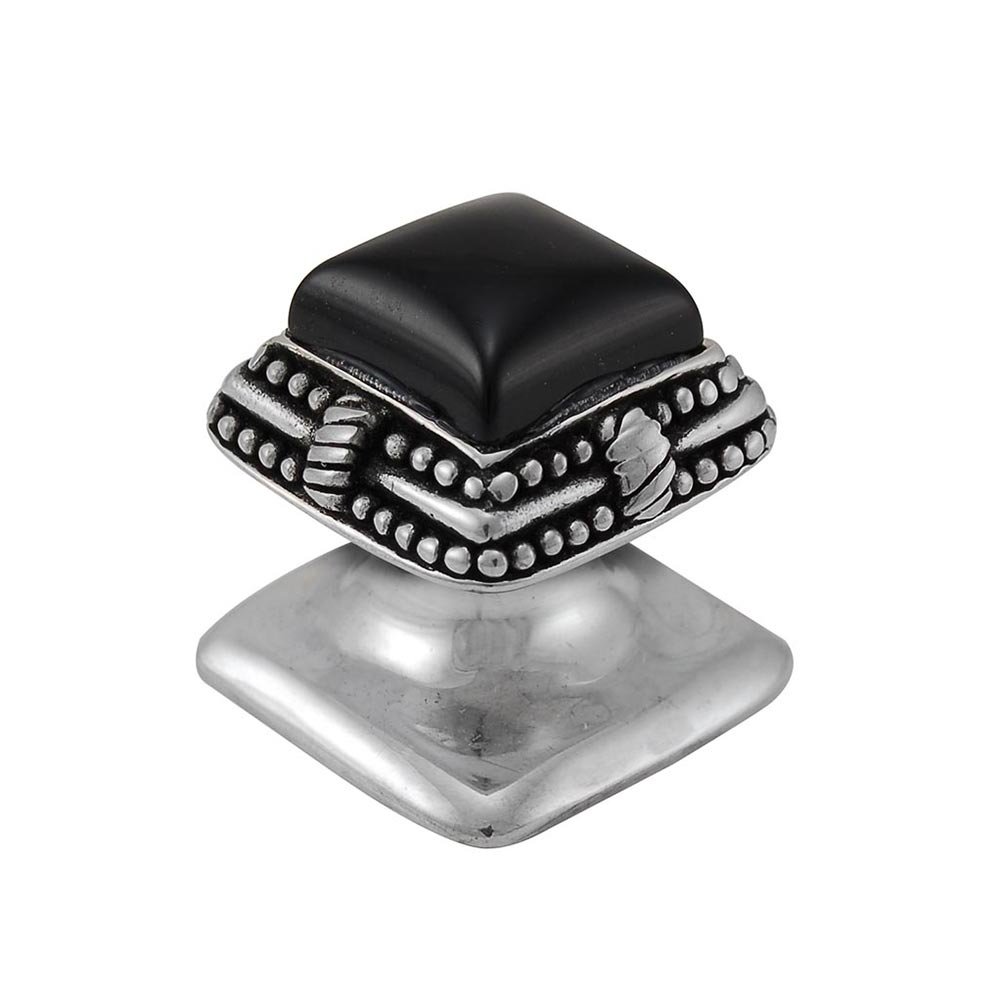 Square Gem Stone Knob Design 1 in Antique Silver with Black Onyx Insert