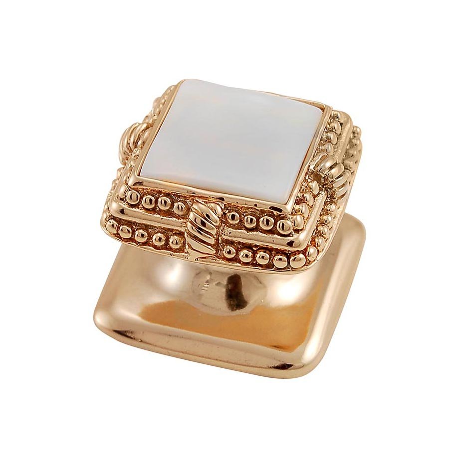 Square Gem Stone Knob Design 1 in Polished Gold with White Mother Of Pearl Insert