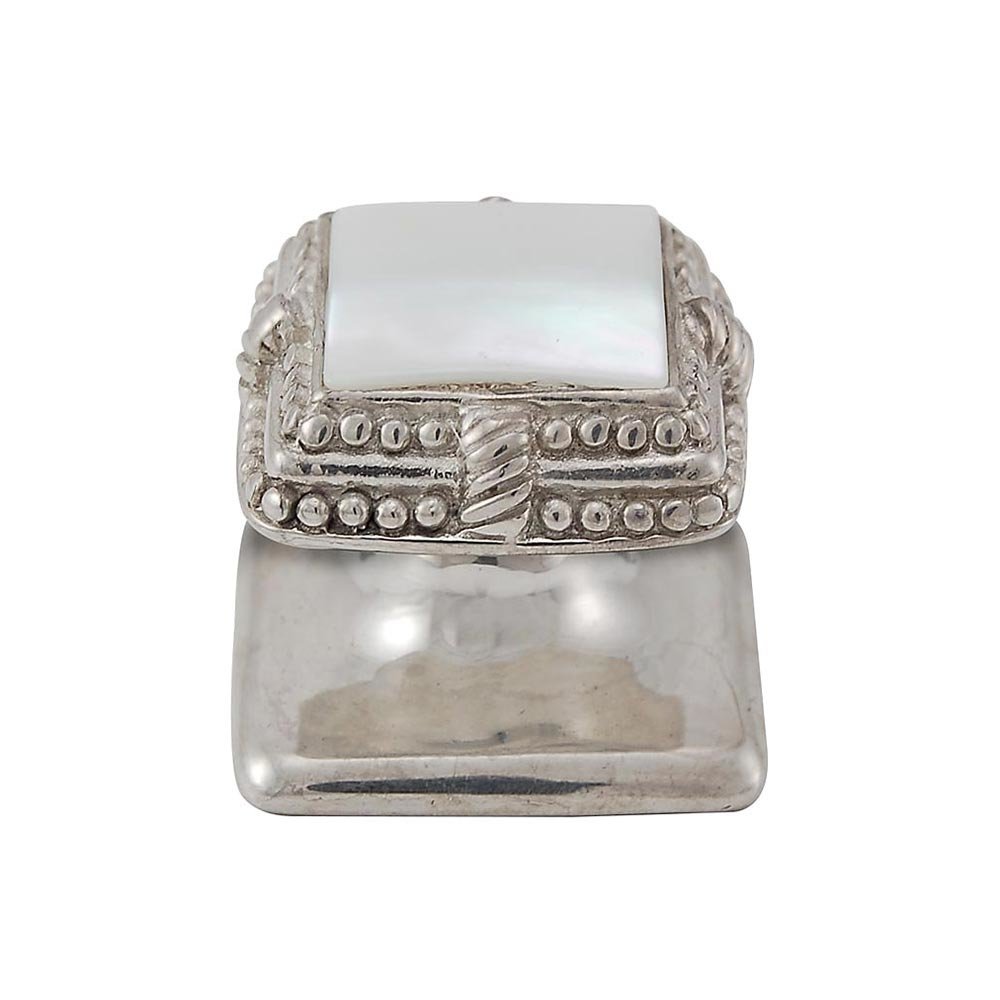 Square Gem Stone Knob Design 1 in Polished Nickel with White Mother Of Pearl Insert