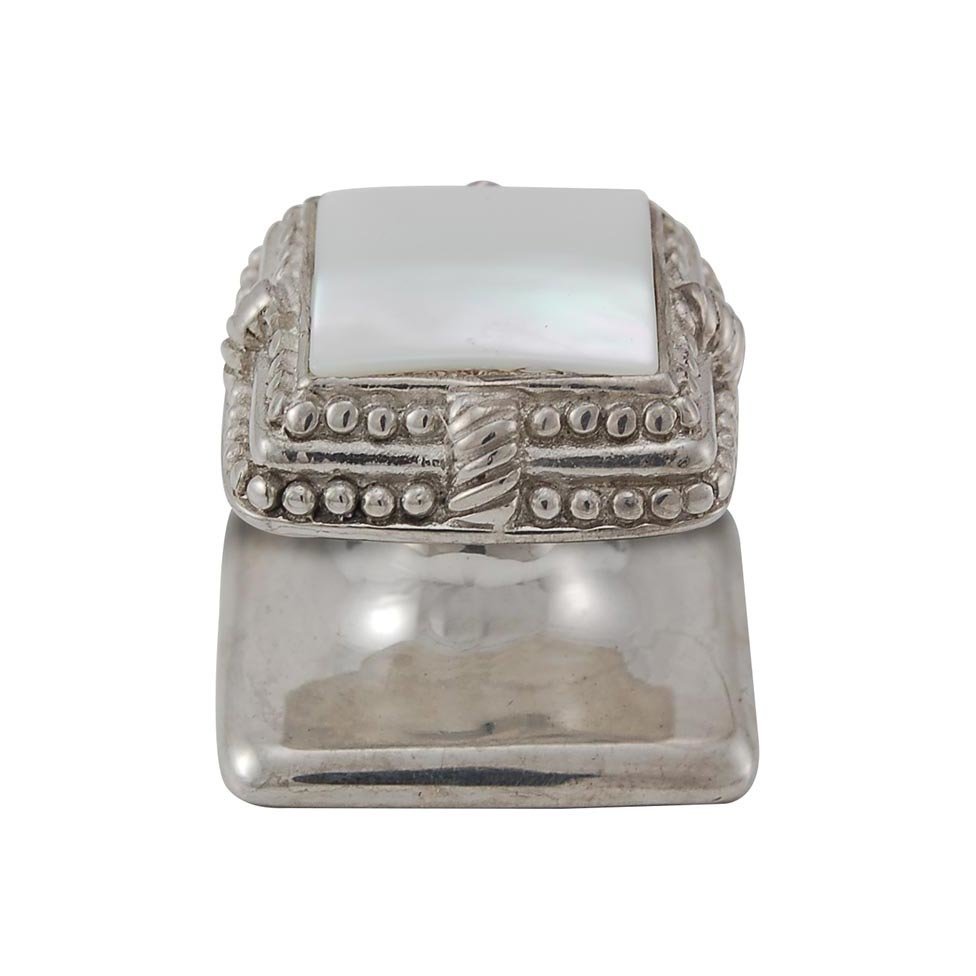Square Gem Stone Knob Design 1 in Polished Silver with White Mother Of Pearl Insert